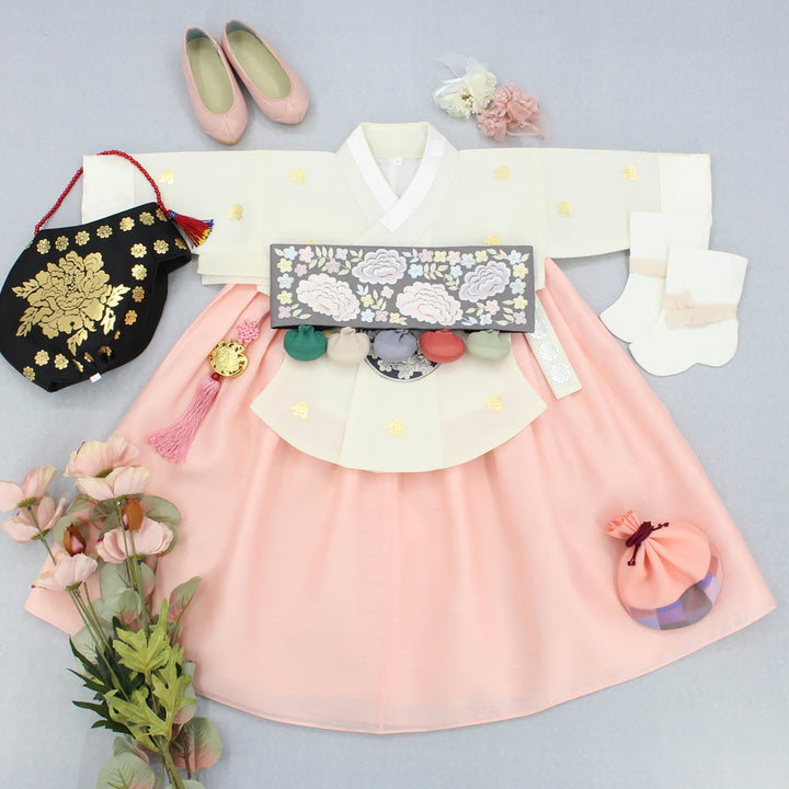 Hanbok Girl Baby Korea Traditional Clothing Set First Birthday Celebration Party Celebration 1–10 years Peach Pink GGH102