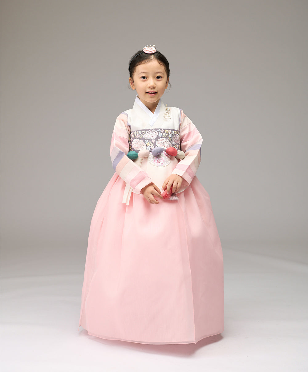 Hanbok Girl Baby Korea Traditional Clothing Set First Birthday Celebration Party Celebration 1–8 years 100th days Light Peach 색동 DGH112