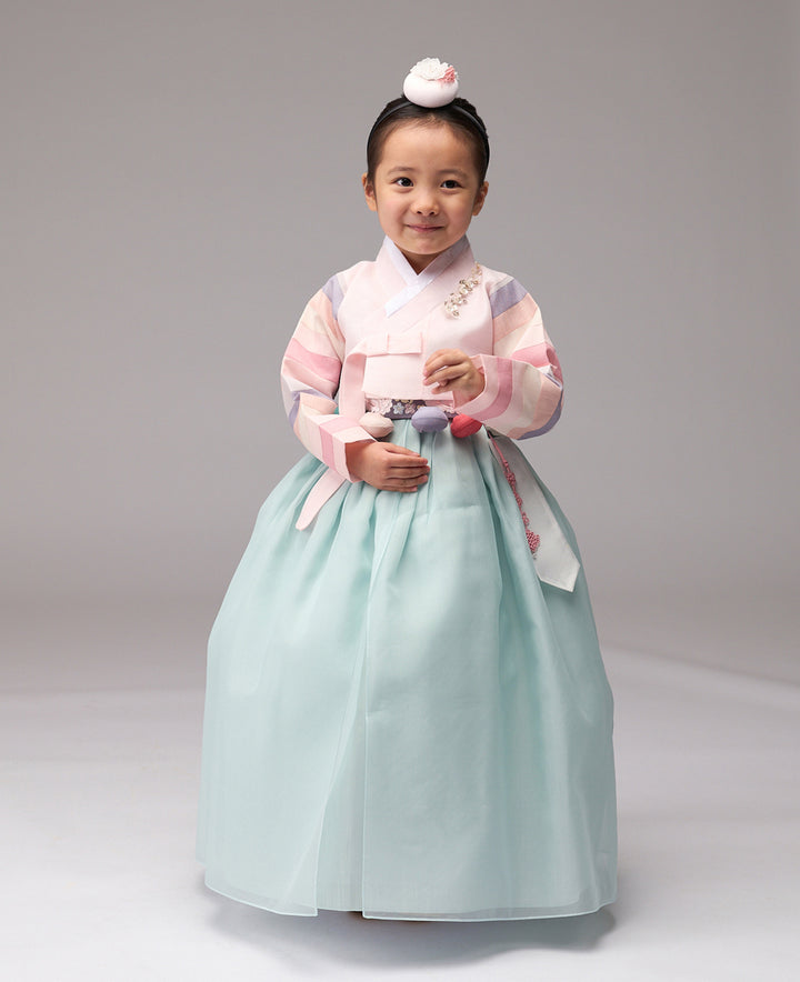 Hanbok Girl Baby Korea Traditional Clothing Set First Birthday Celebration Party Celebration 1–8 years 100th days Light Pink Mint 색동 DGH110