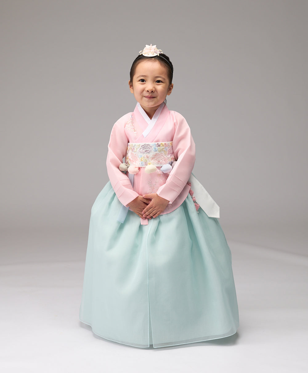 Hanbok Girl Baby Korea Traditional Clothing Set First Birthday Celebration Party Celebration 1–8 years Pink Mint Embroidery DGH107