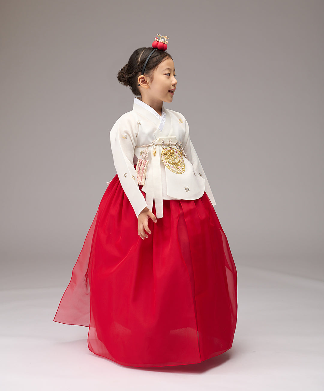 Hanbok Girl Baby Korea Traditional Clothing Set First Birthday Celebration Party 1–6 years 100th days Ivory Red Gold Print DGH122