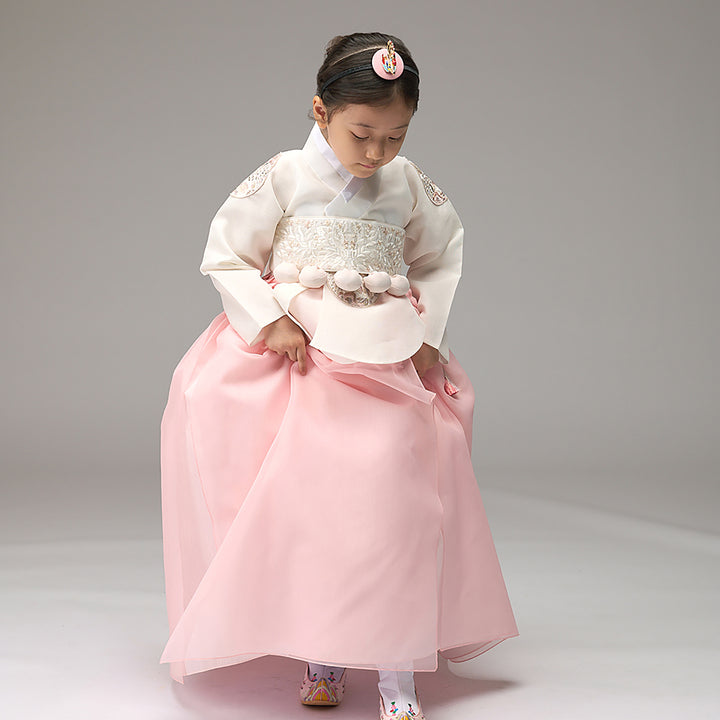 Hanbok Girl Baby Korea Traditional Clothing Set First Birthday Celebration Party Celebration 1–8 years Ivory Peach DGH104