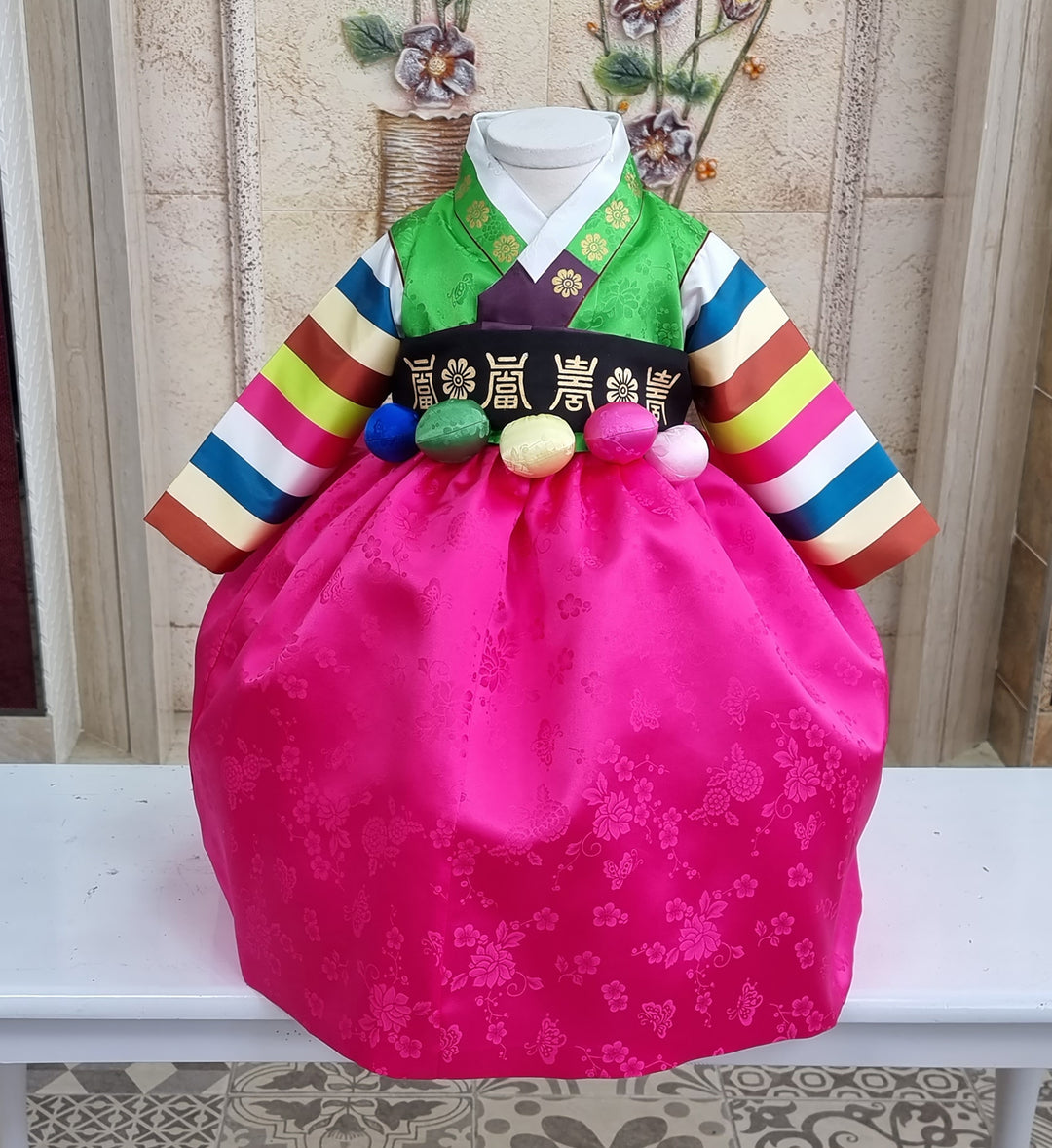 Korean Traditioanl Baby Girl Hanbok Clothing 1 Age Dol Party Celebration Green Pink