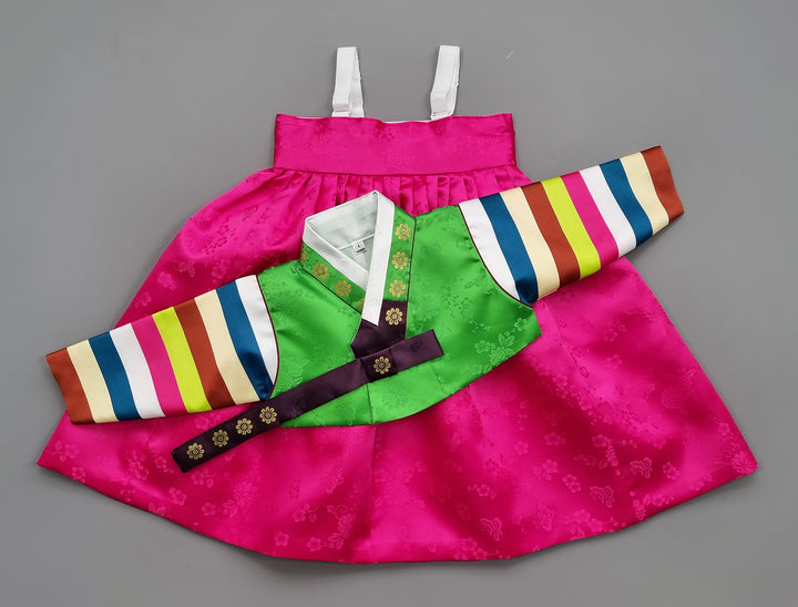 Korean Traditioanl Baby Girl Hanbok Clothing 1 Age Dol Party Celebration Green Pink