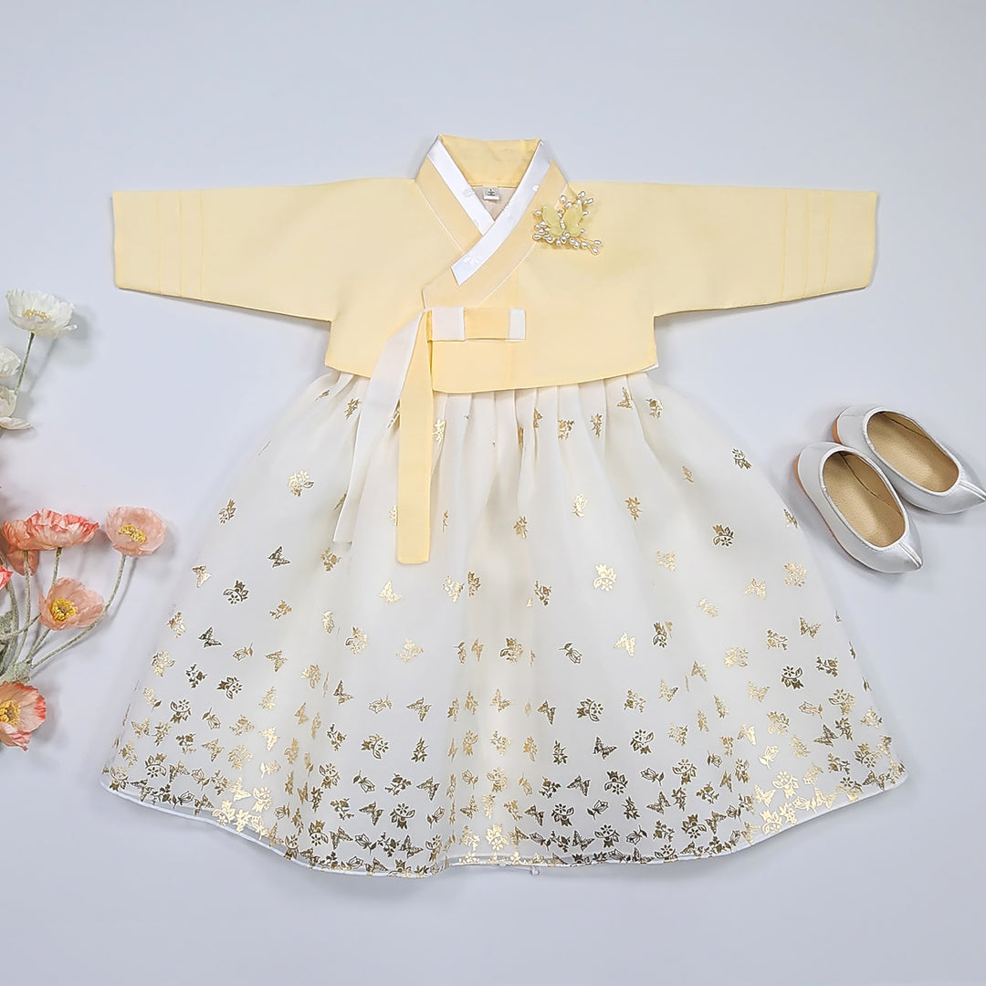 Hanbok Girl Baby Korea Traditional Clothing Set First Birthday Celebration Party 1–10 years 100th days Butterfly Gold Print DGH126