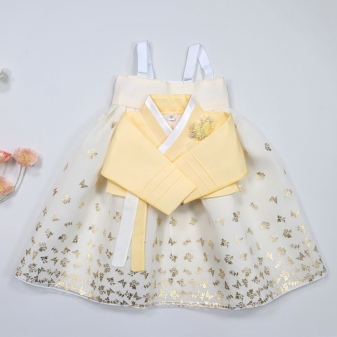 Hanbok Girl Baby Korea Traditional Clothing Set First Birthday Celebration Party 1–10 years 100th days Butterfly Gold Print DGH126