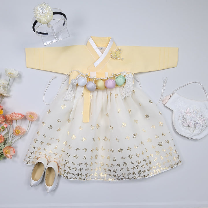 Hanbok Girl Baby Korea Traditional Clothing Set First Birthday Celebration Party 1–10 years 100th days Butterfly Gold Print DGH126