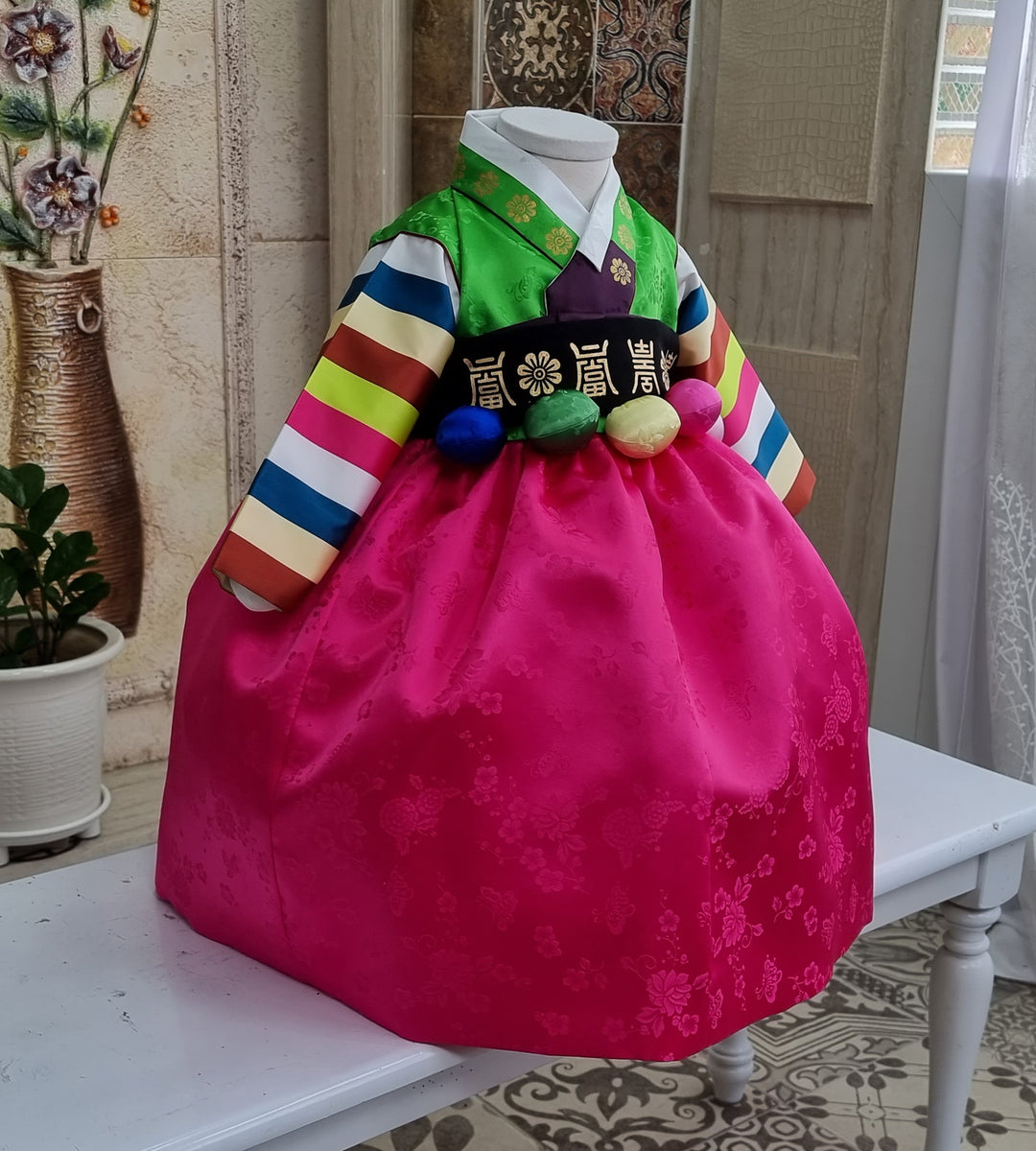 Korean Traditioanl Baby Girl Hanbok Clothing 1 Age Dol Party Celebration Green Pink