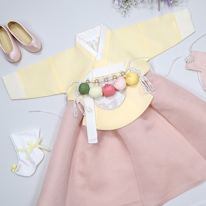 Hanbok Girl Baby Korea Traditional Clothing Set First Birthday Celebration Party 100th Birth Celebration 1–15 years Yellow HG354