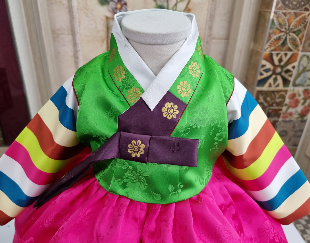 Korean Traditioanl Baby Girl Hanbok Clothing 1 Age Dol Party Celebration Green Pink