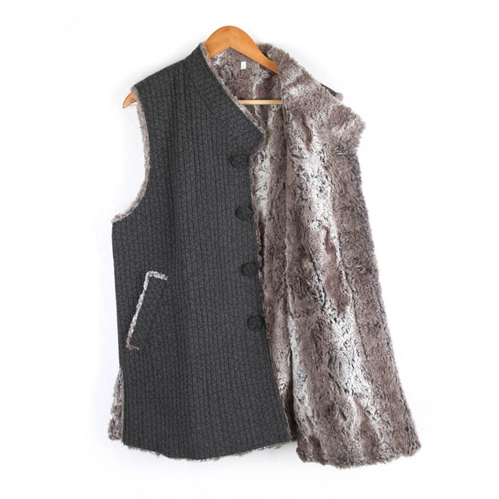 Korean Hanbok Washed Cotton Common Use Man Woman Casual Daily Clothing Winter Vest Faux Fur Charcoal JH110