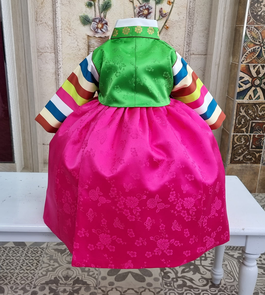 Korean Traditioanl Baby Girl Hanbok Clothing 1 Age Dol Party Celebration Green Pink