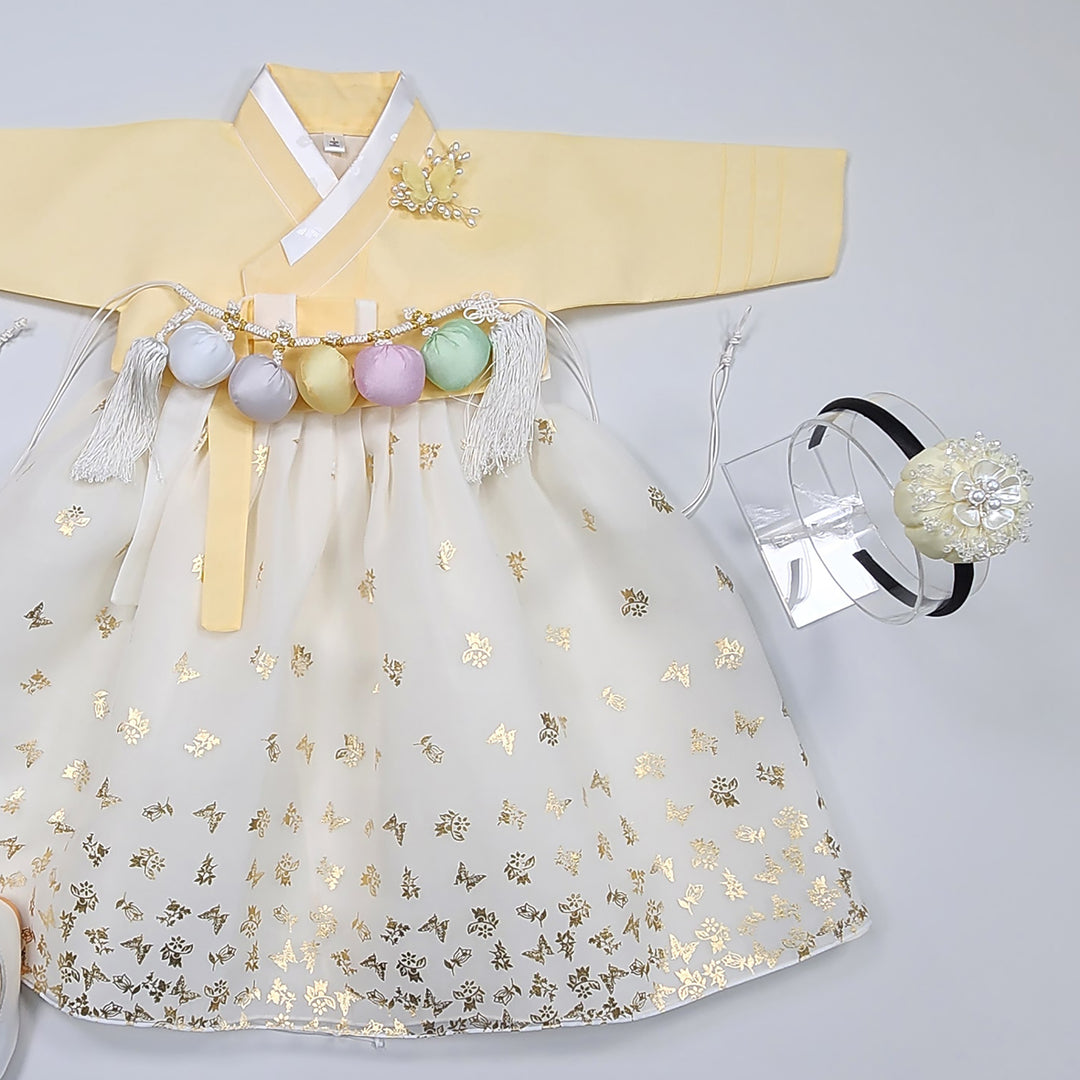 Hanbok Girl Baby Korea Traditional Clothing Set First Birthday Celebration Party 1–10 years 100th days Butterfly Gold Print DGH126