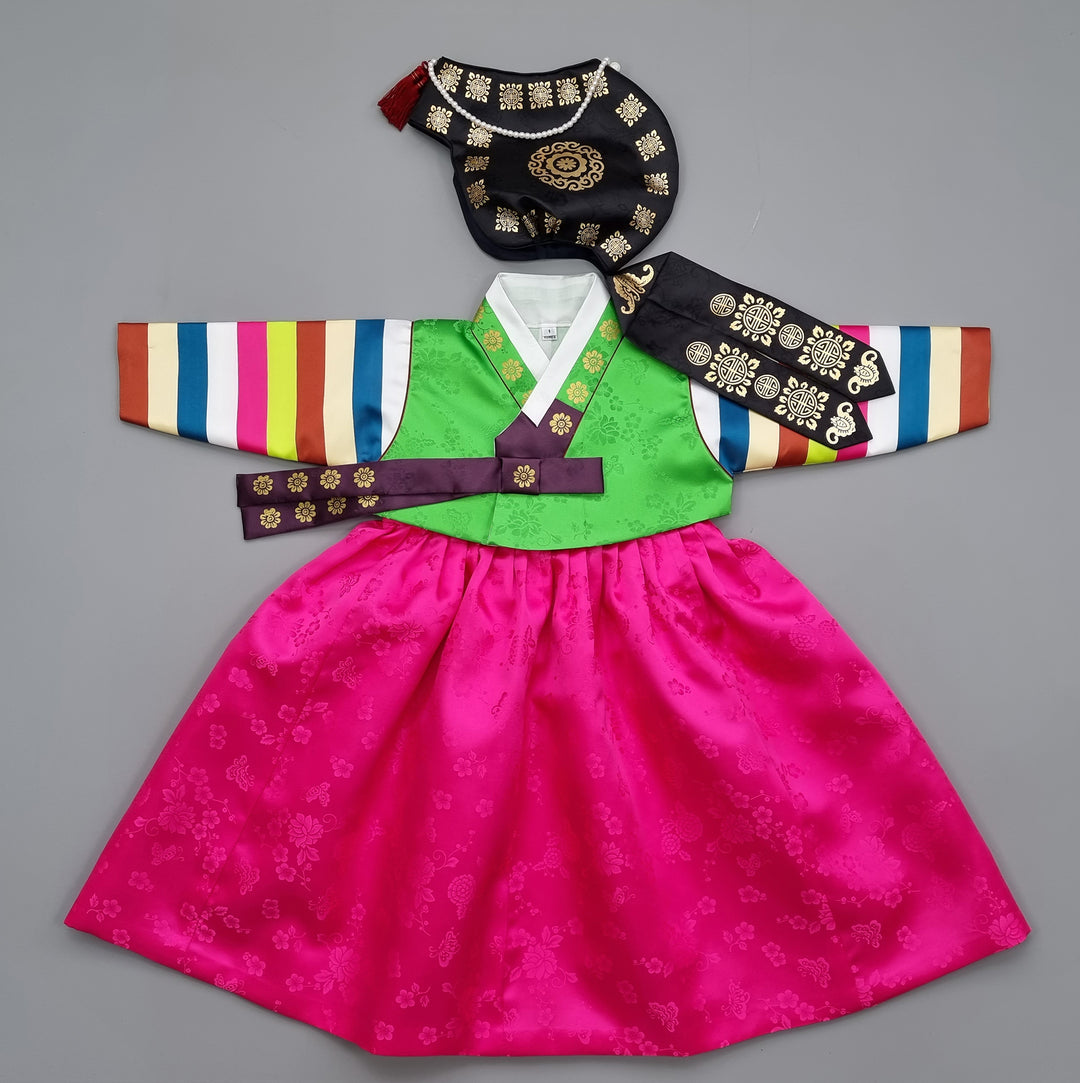 Korean Traditioanl Baby Girl Hanbok Clothing 1 Age Dol Party Celebration Green Pink