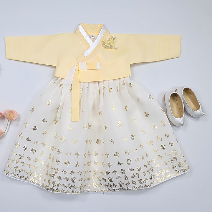 Hanbok Girl Baby Korea Traditional Clothing Set First Birthday Celebration Party 1–10 years 100th days Butterfly Gold Print DGH126