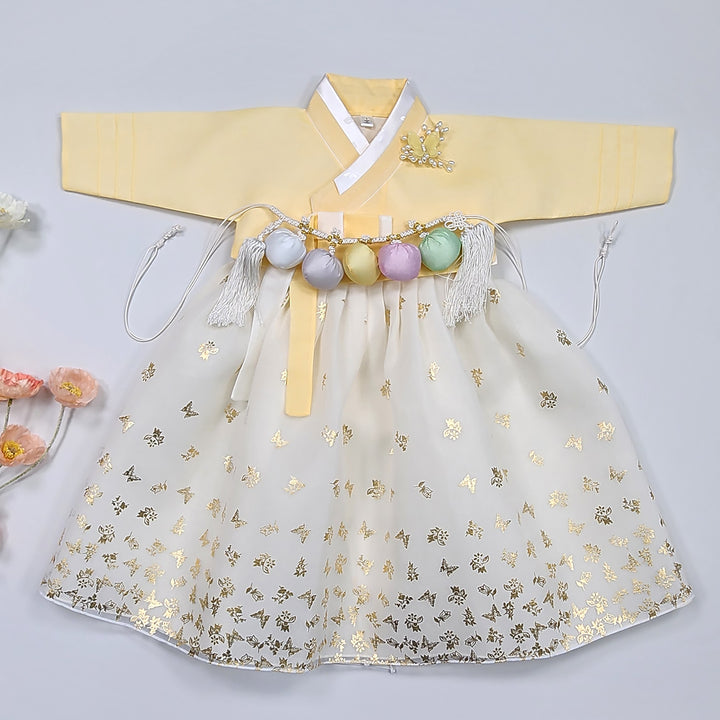 Hanbok Girl Baby Korea Traditional Clothing Set First Birthday Celebration Party 1–10 years 100th days Butterfly Gold Print DGH126