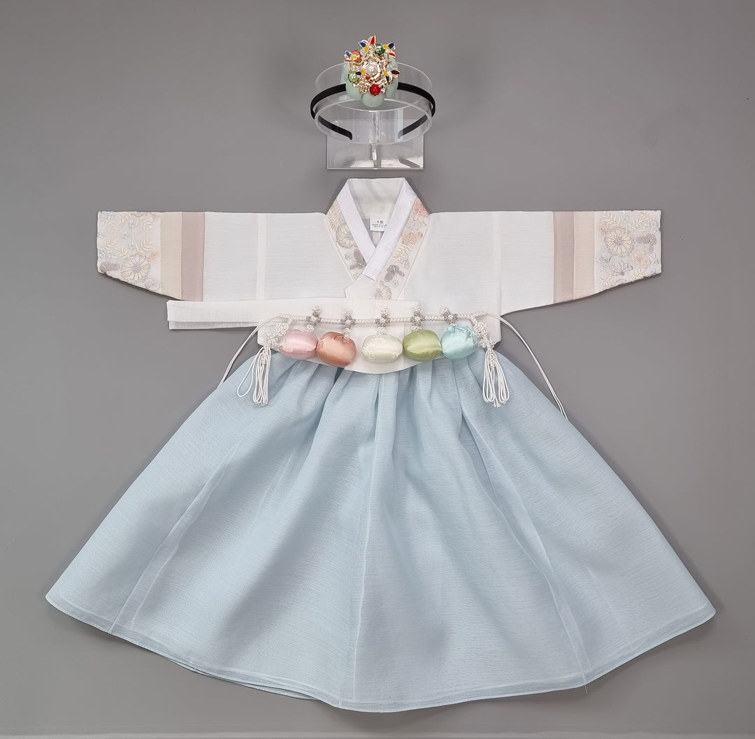 Hanbok Boy Girl Baby Korea Traditional Clothing Set First Birthday Celebration Party 100th Birth Celebration 1–15 years Light Blue HGB205