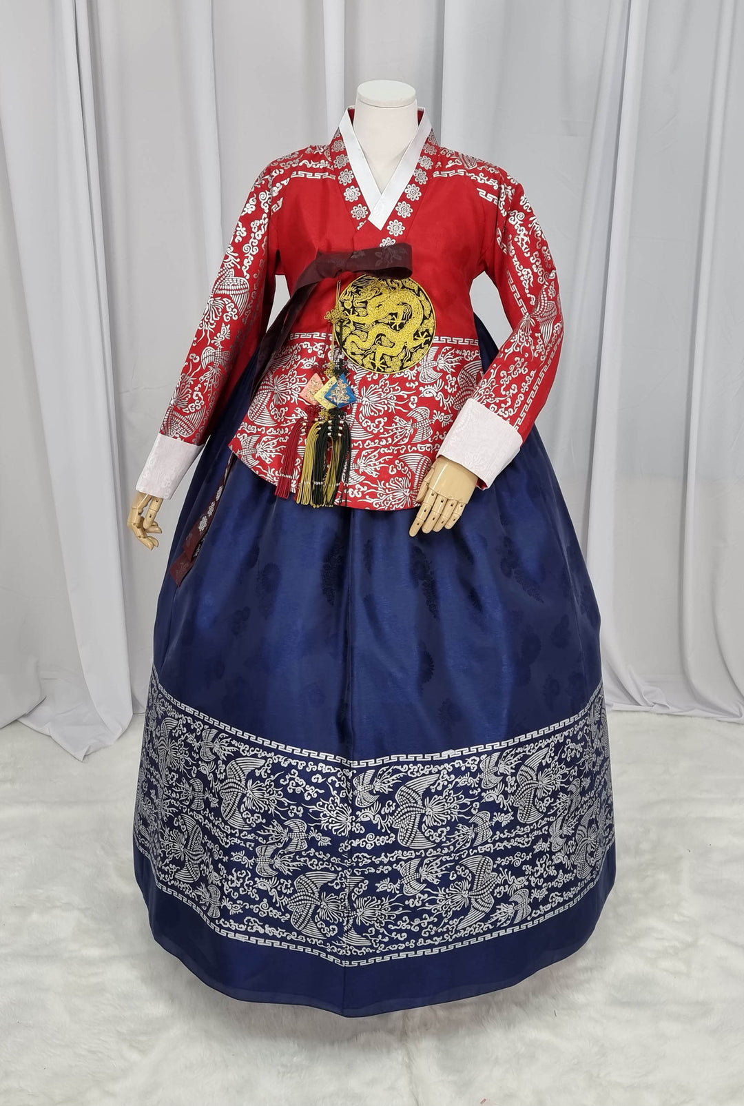 Korean Traditional Woman Personal Custom Hanbok Wedding Party Ceremony High Quality Print Dangui 당의 Queen Princess Design Hanbok Red Navy OSW144