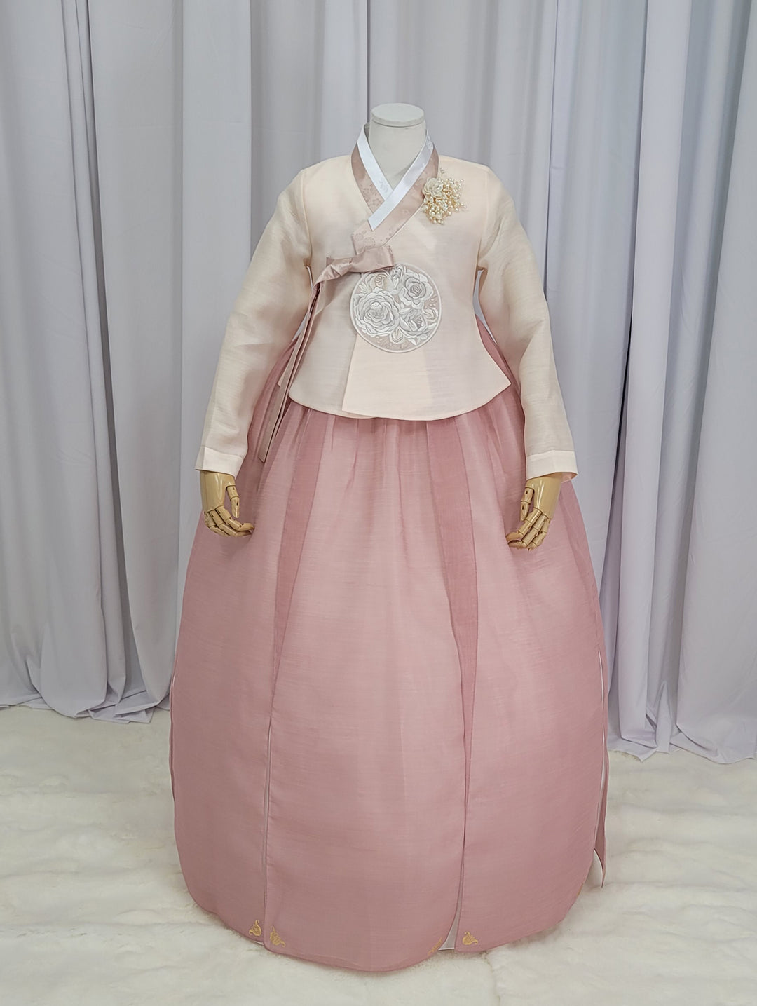 Korean Traditional Fancy Woman Personal Custom Hanbok Wedding Party Ceremony Mom Daughter Couple Look Beige Dark Pink Hanbok OSF135