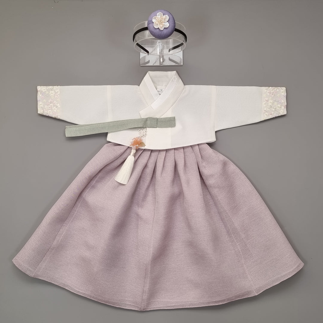 Hanbok Girl Baby Korea Traditional Clothing Set First Birthday Celebration Party 100th Birth Celebration 1–15 years Ivory Violet HG165