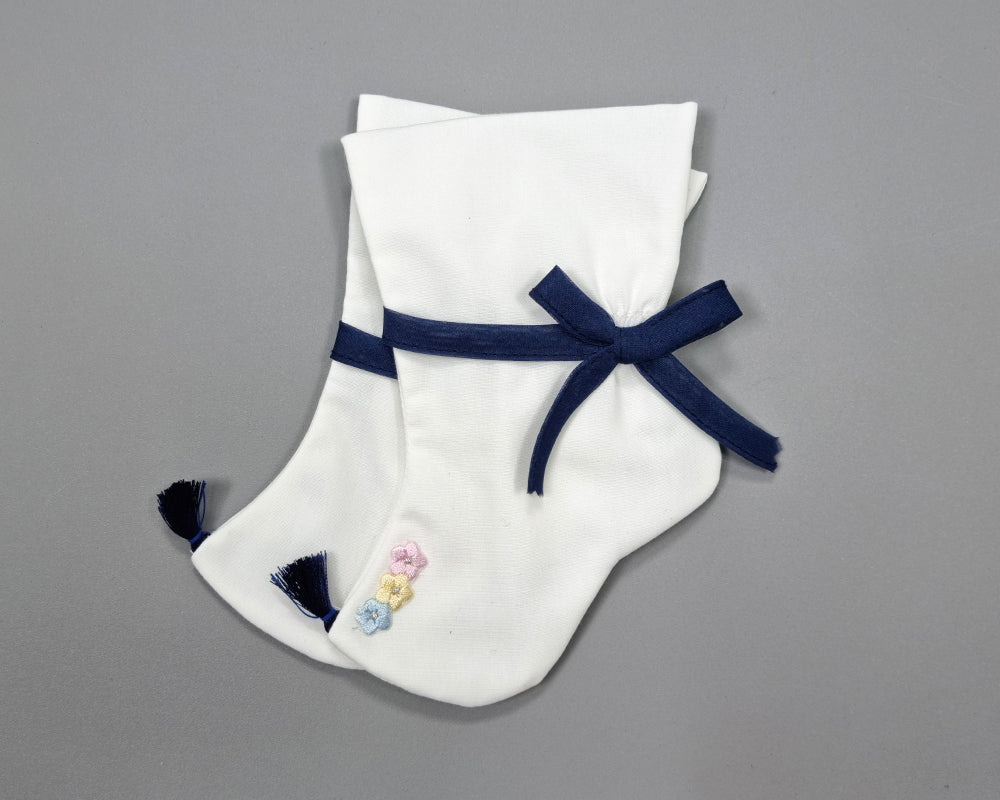 Korean Traditional Boy Girl Baby Hanbok Socks Beoseon 버선 White Ribbon Baikil Dol 1 Year SOC018