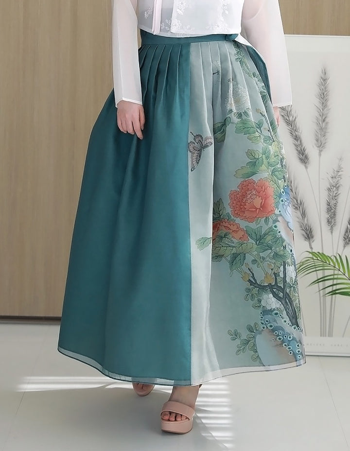 Korean Modern Daily Hanbok Casual Modernized Party Celebration Dress Top Jeogori Skirt Black Embroidery Traditional Painting SSN007