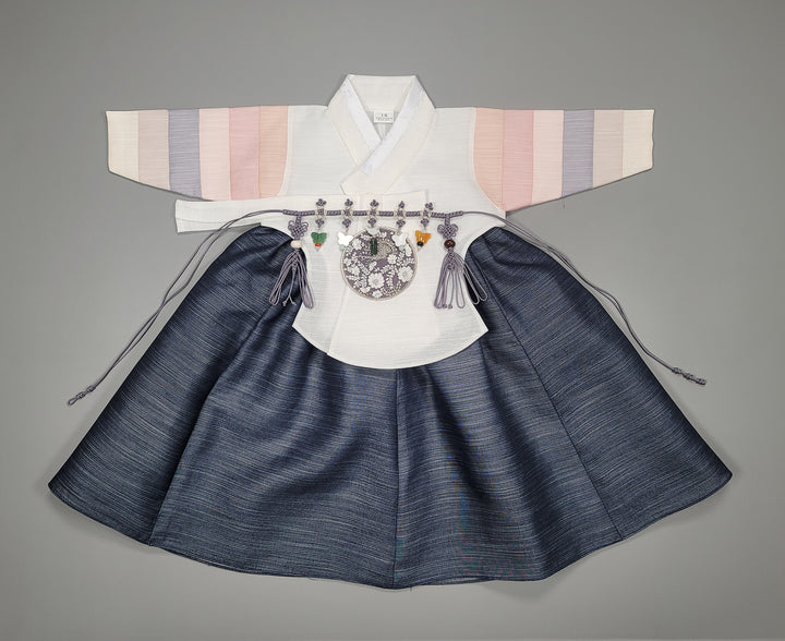 Hanbok Dress Girl Baby Korea Traditional Clothing Set First Birthday Celebration Party 100th Birth1–15 years White Navy HG155