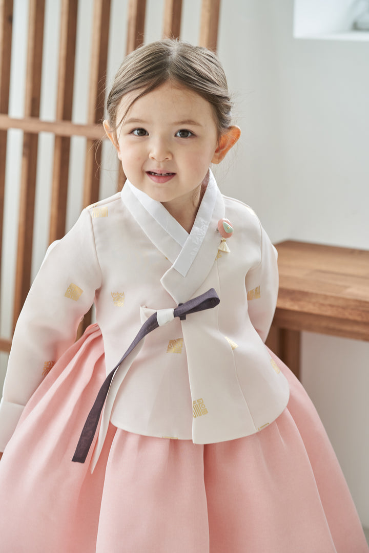 Hanbok Dress Girl Baby Korea Traditional Clothing Set First Birthday Celebration Party Celebration 1–8 Years Ivory Pink OS103