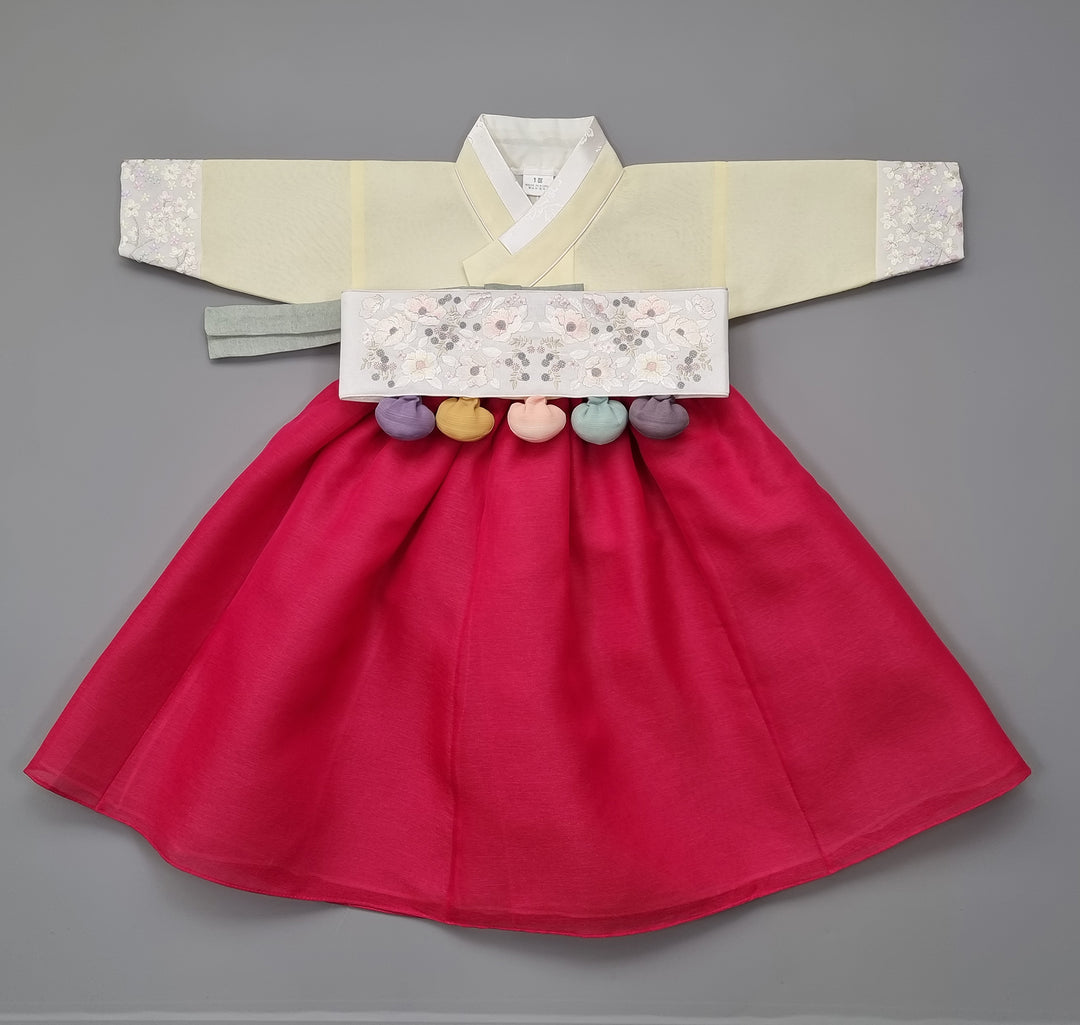 Hanbok Girl Baby Korea Traditional Clothing Set First Birthday Celebration Party 100th Birth Celebration 1–15 years Yellow Red HG164