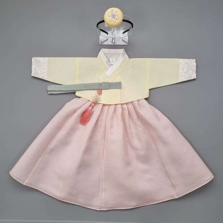 Hanbok Girl Baby Korea Traditional Clothing Set First Birthday Celebration Party 100th Birth Celebration 1–15 years Light Pink Cute Yellow HG164