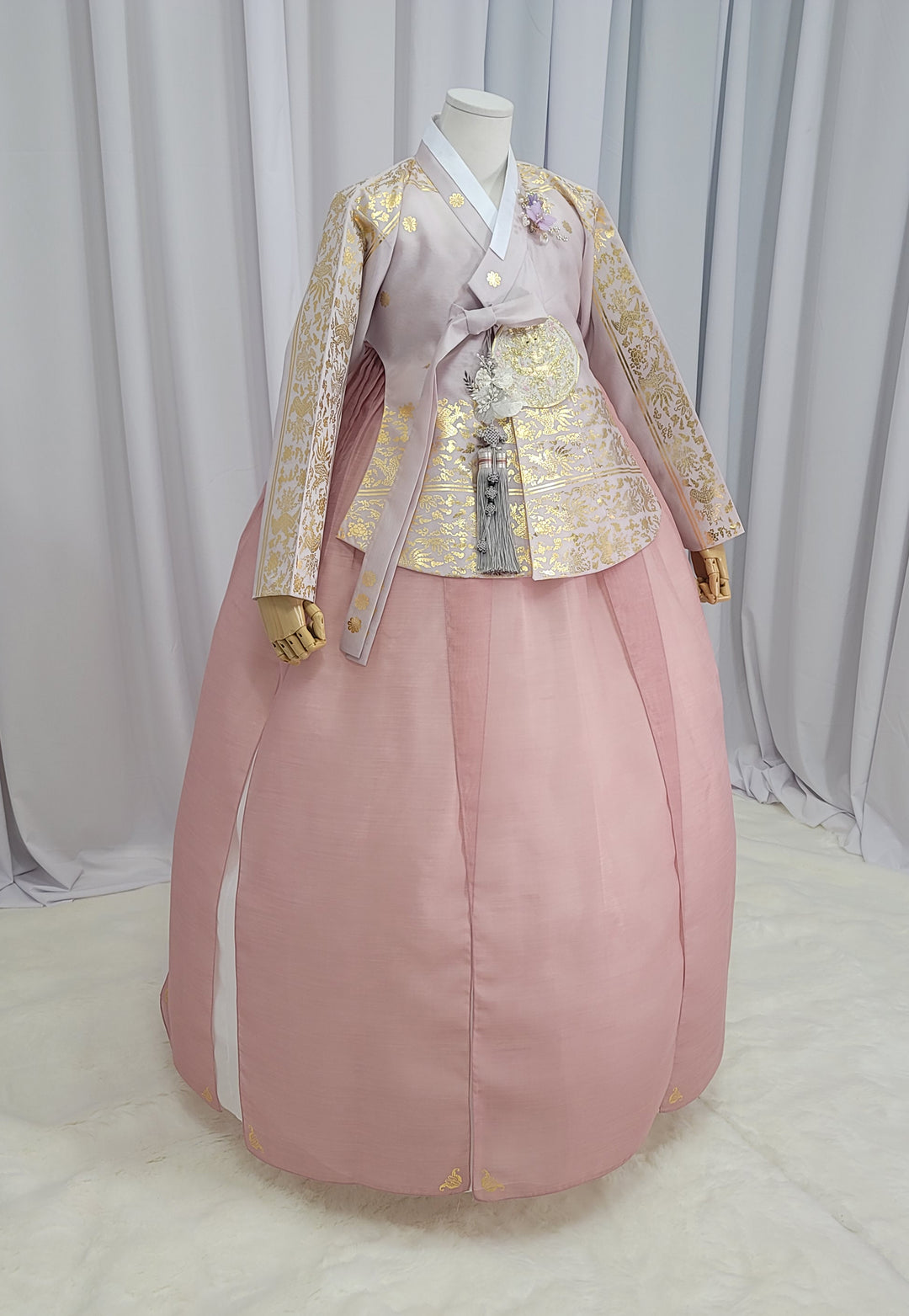 Korean Traditional Woman Personal Custom Hanbok Wedding Party Ceremony High Quality Print Dangui 당의 Queen Princess Design Hanbok Dark Pink Gold Print OSW152