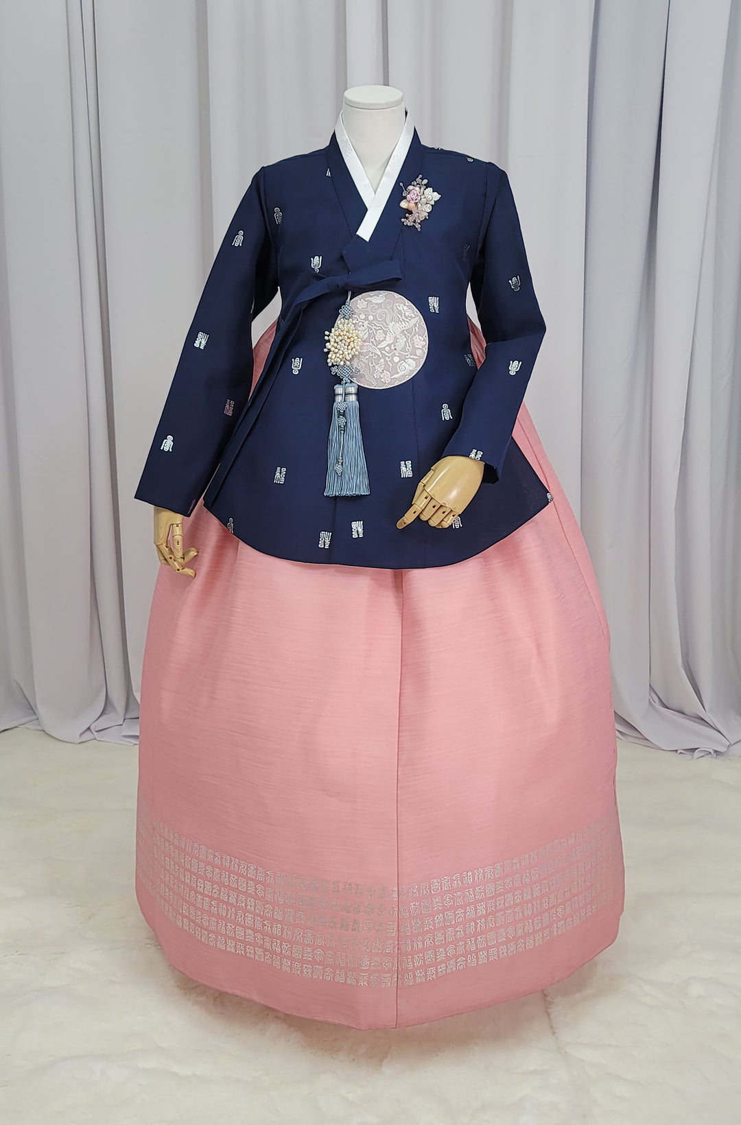 Korean Traditional Woman Personal Custom Hanbok Wedding Party Ceremony High Quality Print Dangui 당의 Queen Princess Design Hanbok Navy Peach OSW149