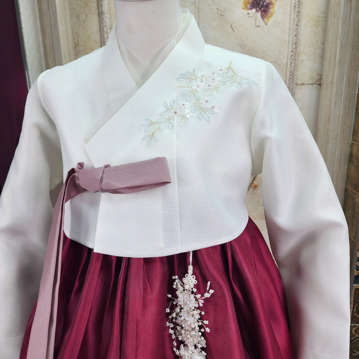 Korean Traditional Woman Personal Custom Hanbok Wedding Party Ceremony Ivory Wine Hanbok OSW011