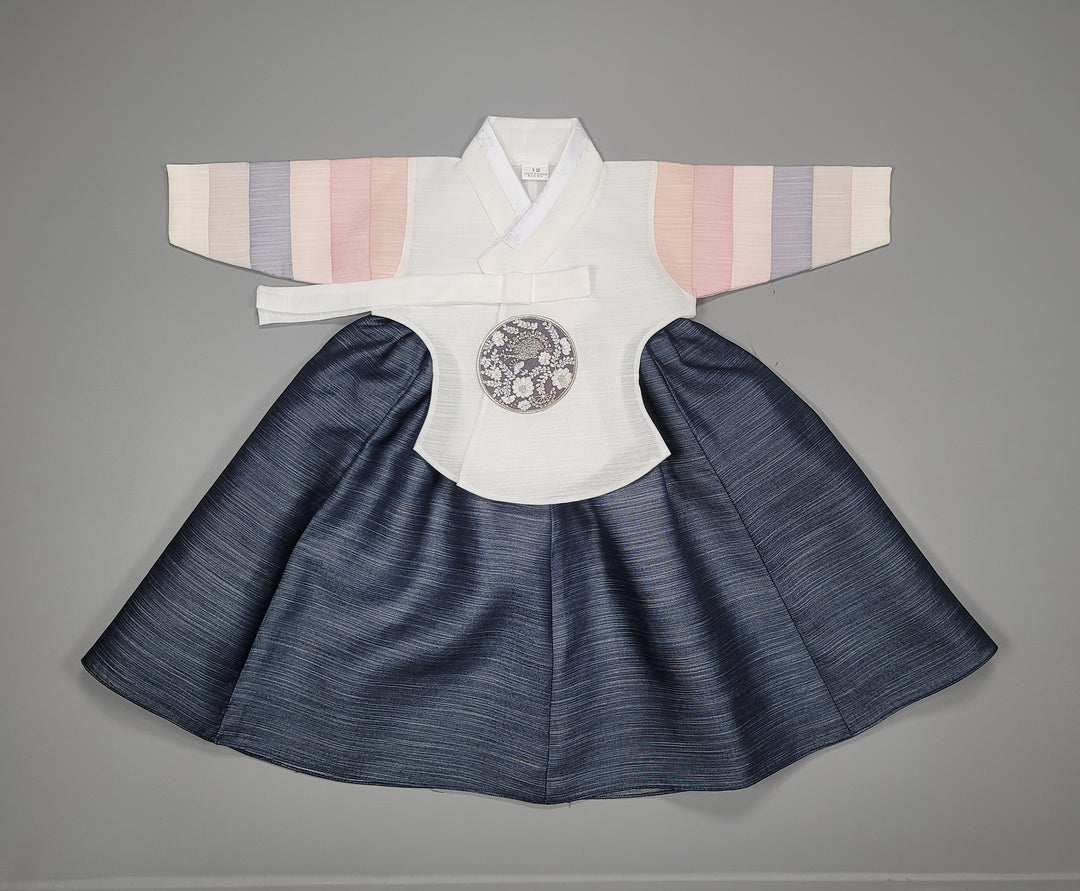 Hanbok Dress Girl Baby Korea Traditional Clothing Set First Birthday Celebration Party 100th Birth1–15 years White Navy HG155