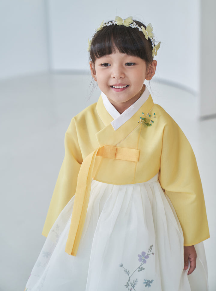 Hanbok Girl Baby Korea Traditional Clothing Set First Birthday Celebration Party 100th Birth Celebration 1-8 years Yellow Flower