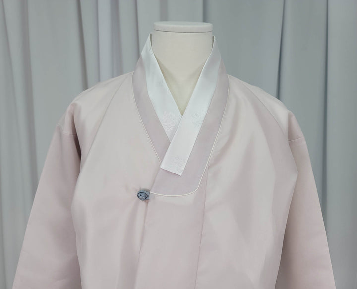 Korean Traditional Man Personal Custom Hanbok Light Pink Gray Inner Top Jeogori Wedding Party Ceremony OSM134