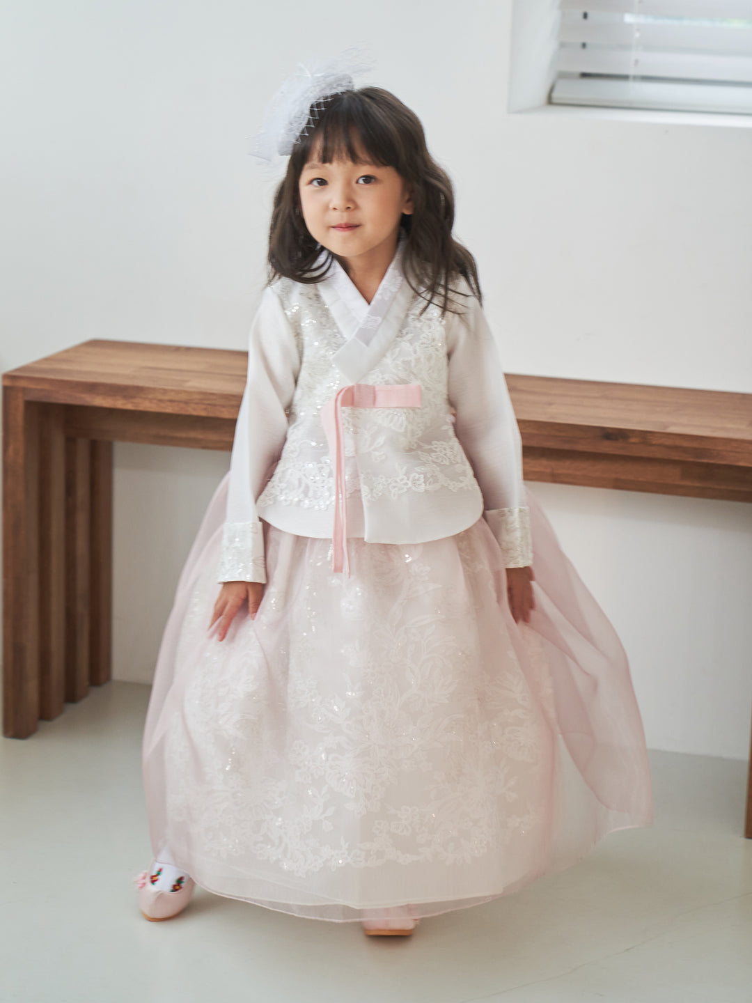 Hanbok Girl Baby Korea Traditional Clothing Set First Birthday Celebration Party Celebration 1 -8 years White Beads Embroidery Pink