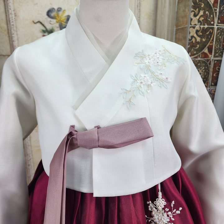 Korean Traditional Woman Personal Custom Hanbok Wedding Party Ceremony Ivory Wine Hanbok OSW011