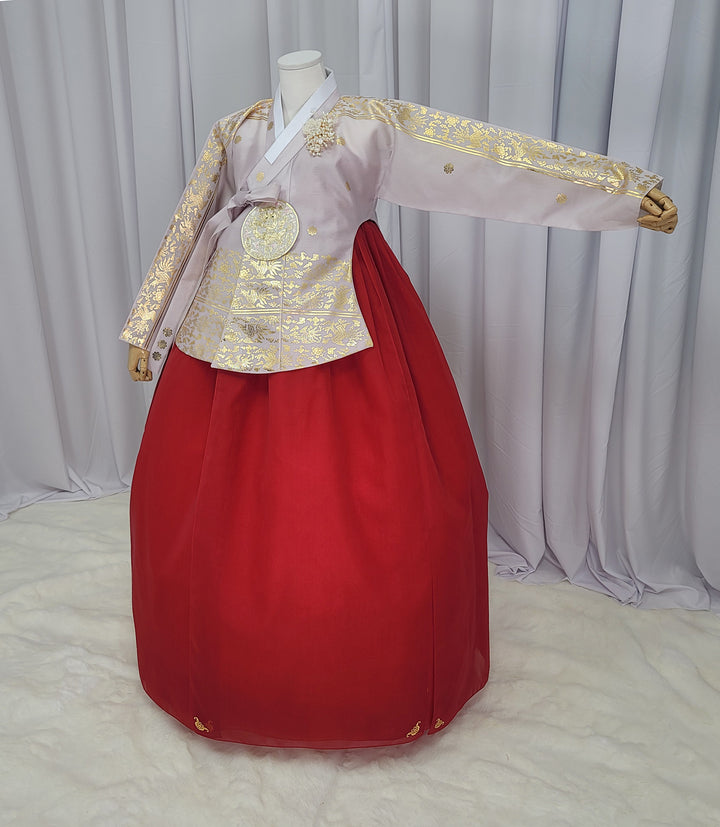 Korean Traditional Woman Personal Custom Hanbok Wedding Party Ceremony High Quality Print Dangui 당의 Queen Princess Design Hanbok Red Gold Print OSW151