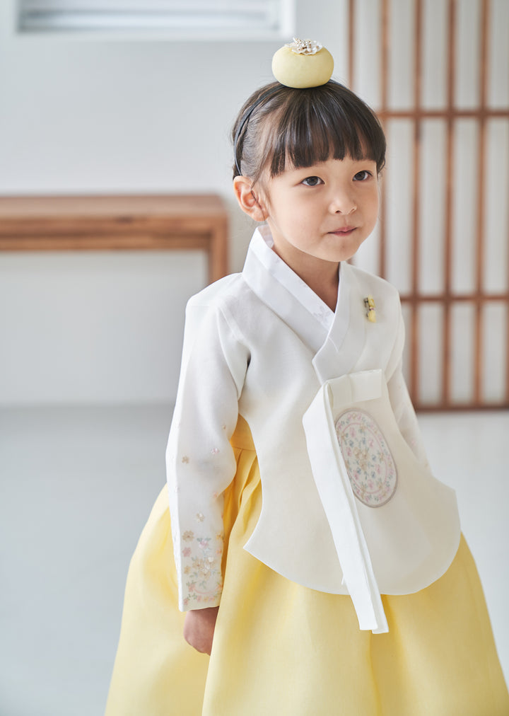 Hanbok Girl Baby Korea Traditional Clothing Set First Birthday Celebration Party 100th Birth Celebration 1-10 years Ivory Yellow