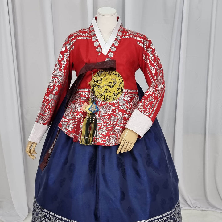 Korean Traditional Woman Personal Custom Hanbok Wedding Party Ceremony High Quality Print Dangui 당의 Queen Princess Design Hanbok Red Navy OSW144