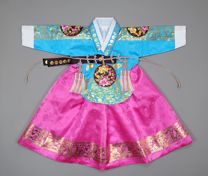 Hanbok Dress Girl Baby Korea Traditional Clothing Set First Birthday Celebration Party 100th Birth1–15 years Gold Print HG150