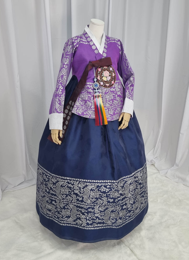 Korean Traditional Woman Personal Custom Hanbok Wedding Party Ceremony High Quality Print Dangui 당의 Queen Princess Design Hanbok Purple Navy OSW143