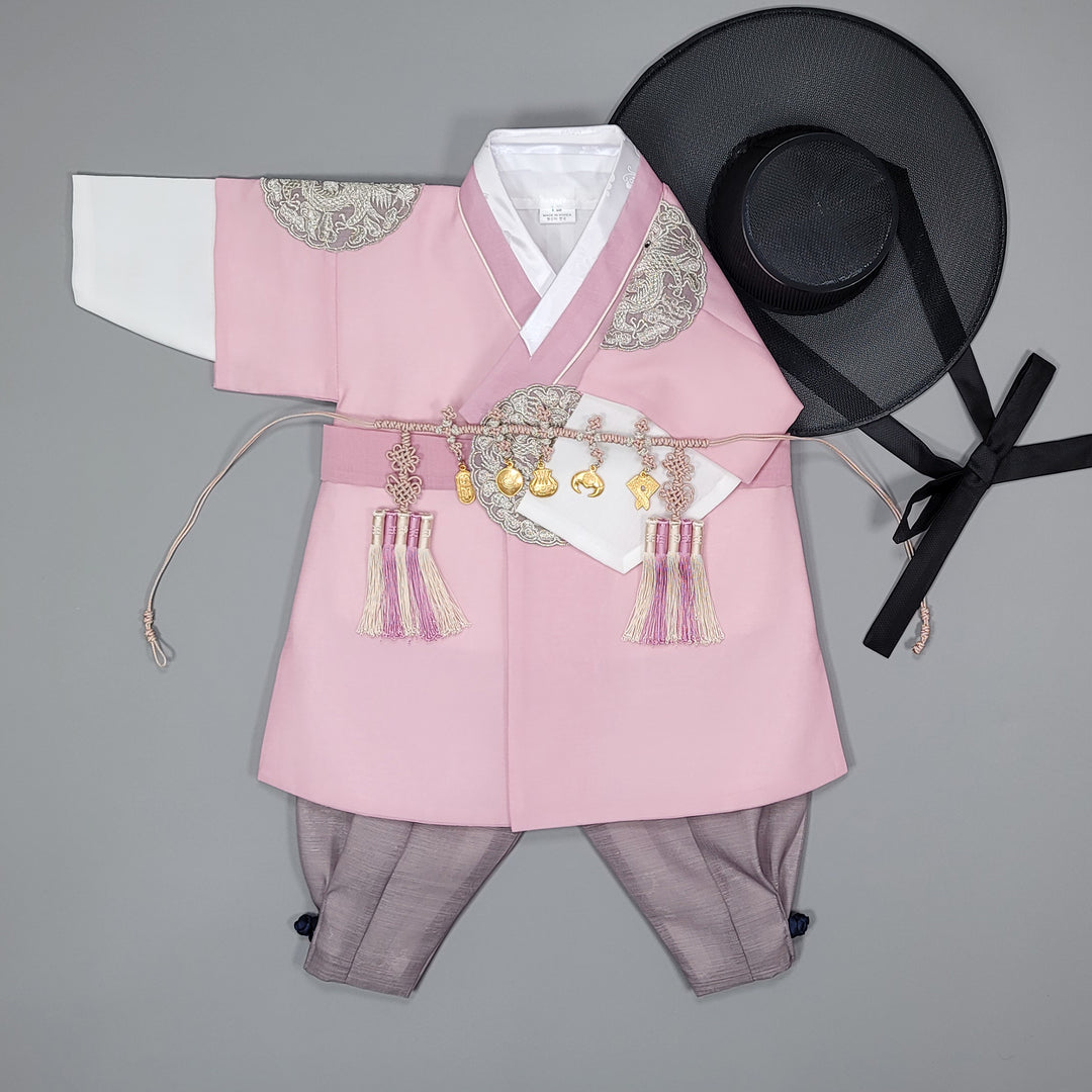 Korean Traditioanl Boy Baby Hanbok Dol Baikil Party Celebration 100th-8 Ages Pink Kings Design