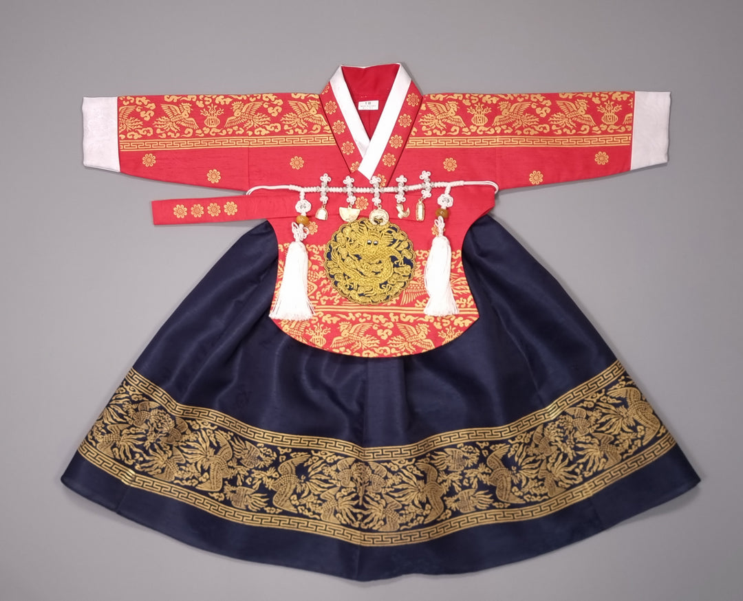 Hanbok Dress Girl Baby Korea Traditional Clothing Set First Birthday Celebration Party 100th Birth1–15 years Gold Print HG132