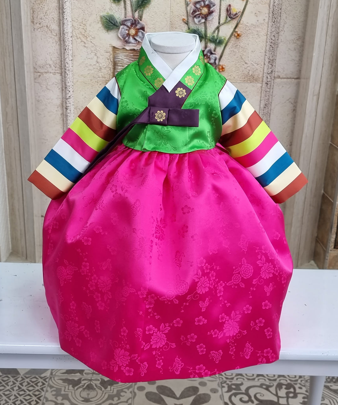 Korean Traditioanl Baby Girl Hanbok Clothing 1 Age Dol Party Celebration Green Pink