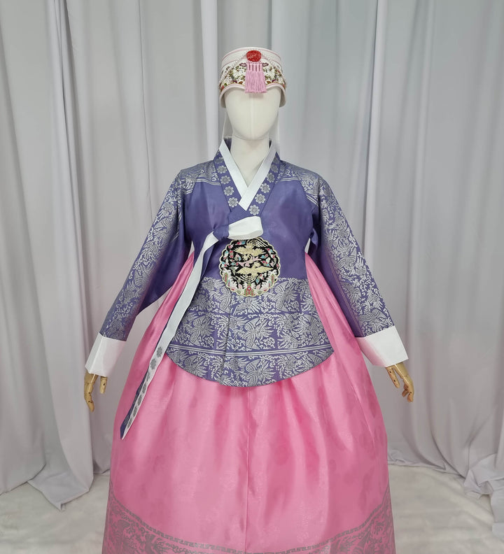 Korean Traditional Woman Personal Custom Hanbok Wedding Party Ceremony High Quality Print Dangui 당의 Queen Princess Design Hanbok Violet Pink OSW142