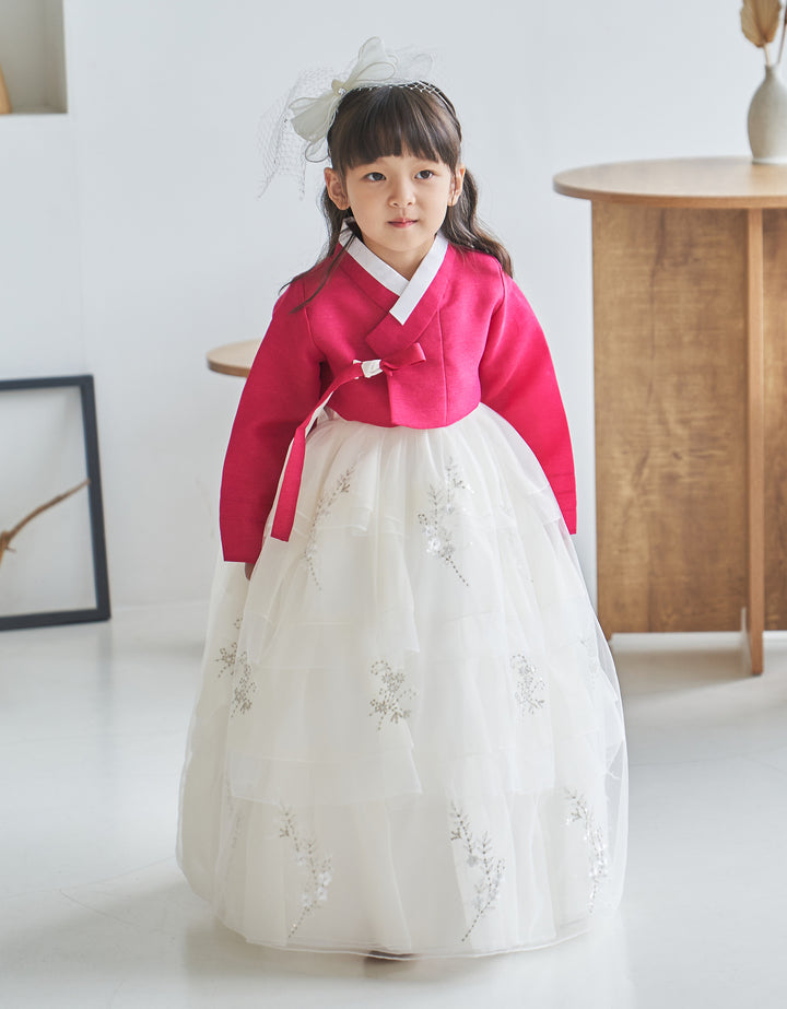 Hanbok Dress Girl Baby Korea Traditional Clothing Set First Birthday Celebration Party Celebration 1-10 Years Hot Pink Beads