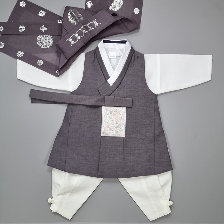 Hanbok Boy Girl Baby Korea Traditional Clothing Set First Birthday Celebration Party 100th Birth Celebration 1–15 years Dark Gray HGB207