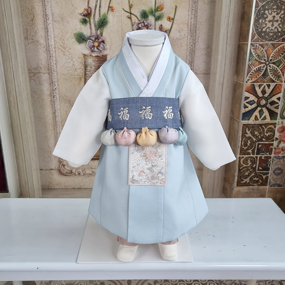 Hanbok Boy Baby Korea Traditional Clothing Set First Birthday Celebration Party 100th Birth Celebration 1–15 years Baby Light Blue HGB105